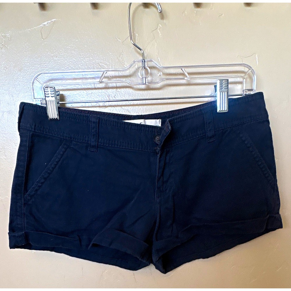 Hollister Women’s Size 5 Navy Solid Chino Shorts Logo Pockets Button W27
